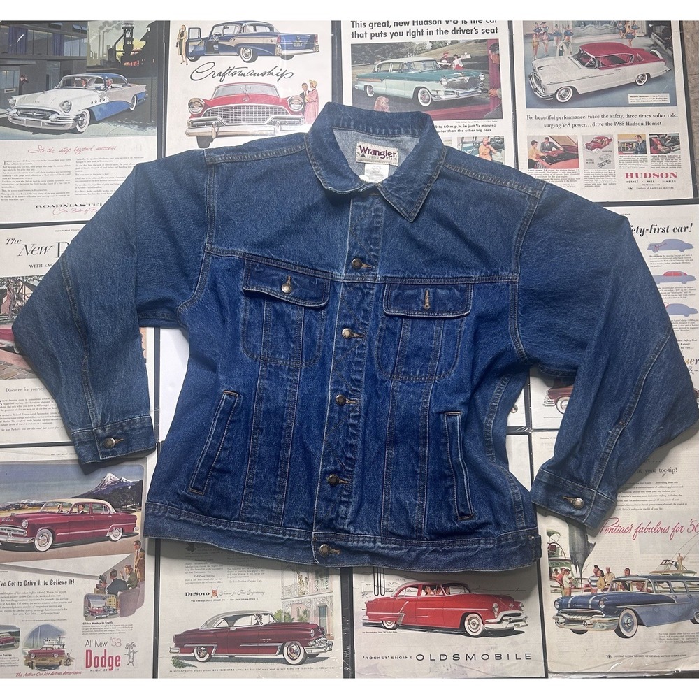 Vintage 80s Wrangler Rugged Wear Mid Wash Blue Denim Trucker Jacket - Size XL